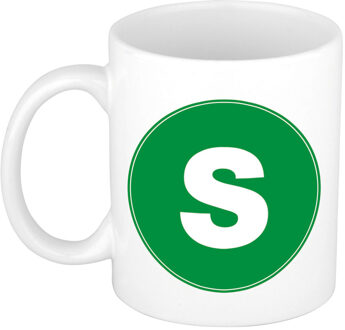 Bellatio Decorations Koffie mok met de letter S - beker - groen - eerste letter van een voornaam - wit - 300 ml