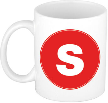 Bellatio Decorations Koffie mok met de letter S - beker - rood - eerste letter van een voornaam - wit - 300 ml