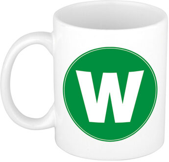 Bellatio Decorations Koffie mok met de letter W - beker - groen - eerste letter van een voornaam - wit - 300 ml