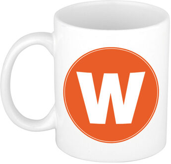 Bellatio Decorations Koffie mok met de letter W - beker - oranje - eerste letter van een voornaam - wit - 300 ml