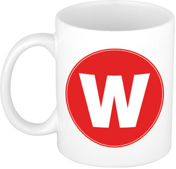 Bellatio Decorations Koffie mok met de letter W - beker - rood - eerste letter van een voornaam - wit - 300 ml