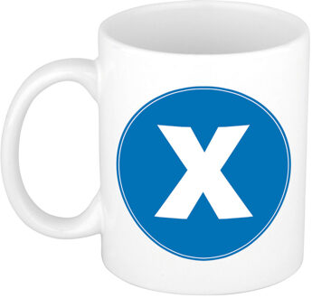 Bellatio Decorations Koffie mok met de letter X - beker - blauw - eerste letter van een voornaam - wit - 300 ml