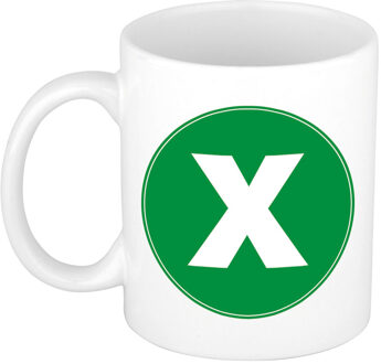 Bellatio Decorations Koffie mok met de letter X - beker - groen - eerste letter van een voornaam - wit - 300 ml