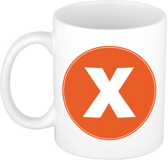 Bellatio Decorations Koffie mok met de letter X - beker - oranje - eerste letter van een voornaam - wit - 300 ml