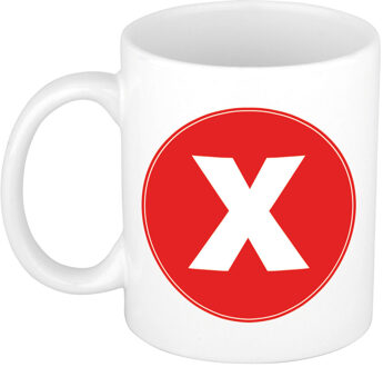 Bellatio Decorations Koffie mok met de letter X - beker - rood - eerste letter van een voornaam - wit - 300 ml