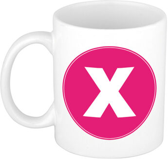 Bellatio Decorations Koffie mok met de letter X - beker - roze - eerste letter van een voornaam - wit - 300 ml