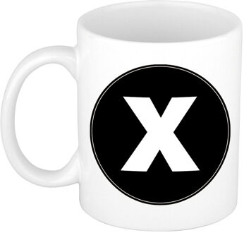 Bellatio Decorations Koffie mok met de letter X - beker - zwart - eerste letter van een voornaam - wit - 300 ml