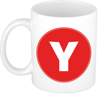 Bellatio Decorations Koffie mok met de letter Y - beker - rood - eerste letter van een voornaam - wit - 300 ml