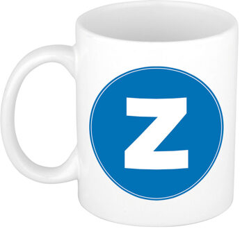 Bellatio Decorations Koffie mok met de letter Z - beker - blauw - eerste letter van een voornaam - wit - 300 ml