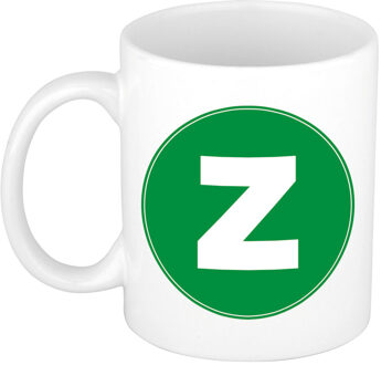 Bellatio Decorations Koffie mok met de letter Z - beker - groen - eerste letter van een voornaam - wit - 300 ml
