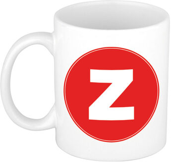 Bellatio Decorations Koffie mok met de letter Z - beker - rood - eerste letter van een voornaam - wit - 300 ml