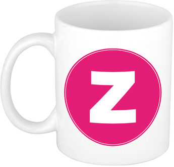 Bellatio Decorations Koffie mok met de letter Z - beker - roze - eerste letter van een voornaam - wit - 300 ml