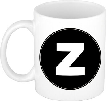 Bellatio Decorations Koffie mok met de letter Z - beker - zwart - eerste letter van een voornaam - wit - 300 ml