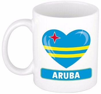 Bellatio Decorations Koffie mok met vlag Aruba - drinkbeker - Arubaanse vlag - 300 ml - supporters