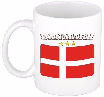 Bellatio Decorations Koffie mok met vlag Denemarken - drinkbeker - Deense vlag - 300 ml - supporters Rood