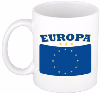 Bellatio Decorations Koffie mok met vlag Europa - drinkbeker - Europese vlag - 300 ml - supporters Blauw
