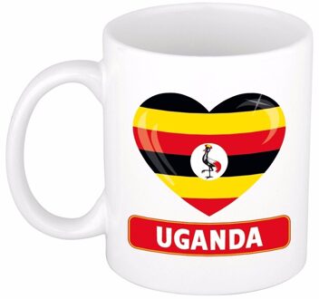 Bellatio Decorations Koffie mok met vlag Oeganda - drinkbeker - Oegandese vlag - 300 ml - supporters Multi