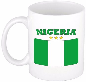 Bellatio Decorations Koffie mok - Nigeria - vlag print - 300 ml - wit - keramiek - Supporters - Landen - Beker