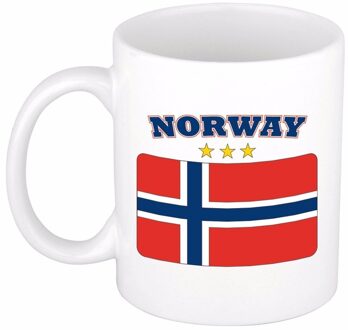 Bellatio Decorations Koffie mok - Noorwegen - vlag print - 300 ml - wit - keramiek - Supporters - Landen - Beker Rood