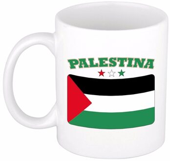 Bellatio Decorations Koffie mok - Palestina - vlag print - 300 ml - wit - keramiek - Supporters - Landen - Beker