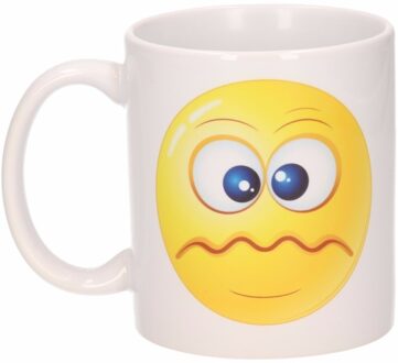 Bellatio Decorations Koffie mok - smile emoticon scheel - 300 ml - keramiek - beker