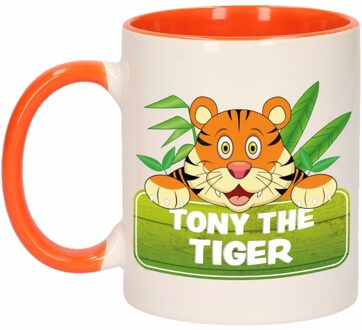 Bellatio Decorations Koffie mok - Tony the Tiger tijgerprint - oranje wit - 300 ml - keramiek - kinder mok