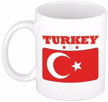 Bellatio Decorations Koffie mok - Turkije - vlag print - 300 ml - wit - keramiek - Supporters - Landen - Beker