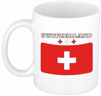 Bellatio Decorations Koffie mok - Zwitserland - vlag print - 300 ml - wit - keramiek - Supporters - Landen - Beker Multi