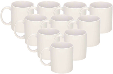 Bellatio Decorations Koffie/thee mok - 10x - wit - keramiek - 300 ml - onbedrukte mok - DIY project - cadeau mok