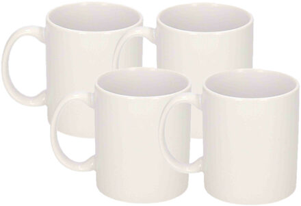 Bellatio Decorations Koffie/thee mok - 4x - wit - keramiek - 300 ml - onbedrukte mok - DIY project - cadeau mok
