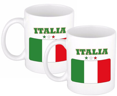 Bellatio Decorations Koffiemok - 2x - beker - met Italiaanse vlag print - 300 ml - Landen - feestartikelen Italie