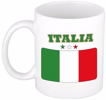 Bellatio Decorations Koffiemok - beker - met Italiaanse vlag print - 300 ml - Landen - feestartikelen Italie Multi