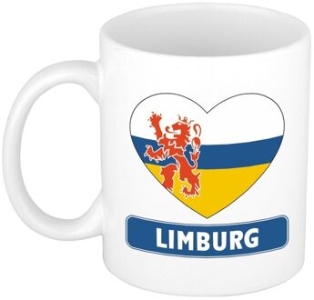 Bellatio Decorations Koffiemok cadeau - Hartje Limburg drink beker - wit - 300 ml - Limburgse vlag koffiebekers