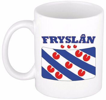 Bellatio Decorations Koffiemok / drinkbeker met Friese vlag - Friesland - wit - 300 ml Multi