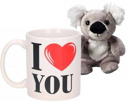 Bellatio Decorations Koffiemok I Love You keramiek 300 ml met koala knuffeltje 11 cm