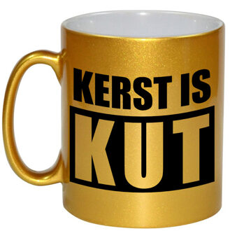 Bellatio Decorations Koffiemok - Kerst is kut - 330 ml - keramiek - goud - koffiemok / theebeker - Kerstmis - Hater