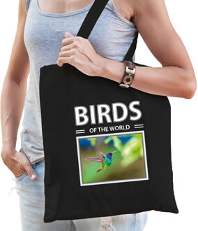 Bellatio Decorations Kolibrie vogel tasje zwart volwassenen en kinderen - birds of the world kado boodschappen tas