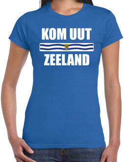 Bellatio Decorations Kom uut Zeeland met vlag Zeeland t-shirt blauw dames - Zeeuws dialect cadeau shirt - Zeeuwse vlag XS