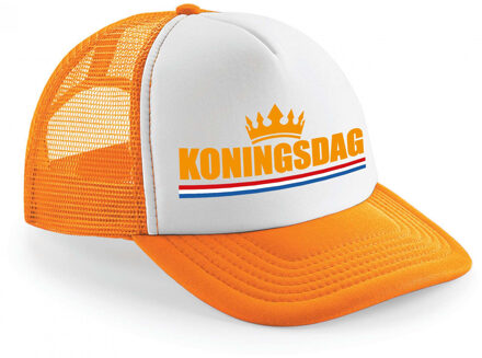Bellatio Decorations Koningsdag cap/pet - kroon - oranje/wit - dames/heren - koning/koningin