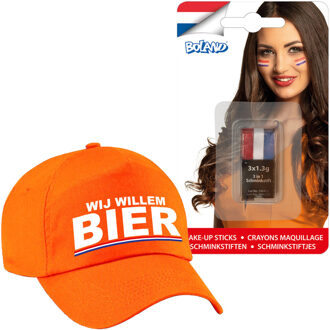 Bellatio Decorations Koningsdag en supporters feest petje/cap - oranje - Holland - Met vlag schminkstift