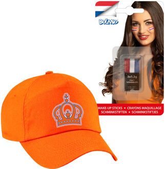 Bellatio Decorations Koningsdag en supporters feest petje/cap - oranje - Holland - Met vlag schminkstift