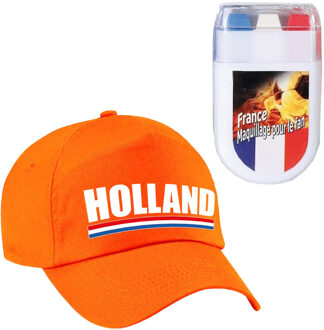 Bellatio Decorations Koningsdag en supporters feest petje - oranje - Holland - Met vlag schminkstift