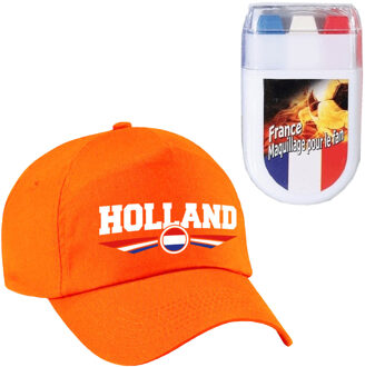 Bellatio Decorations Koningsdag en supporters feest petje - oranje - Holland - Met vlag schminkstift