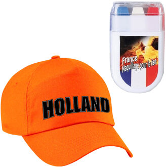 Bellatio Decorations Koningsdag en supporters feest petje - oranje - Holland - Met vlag schminkstift