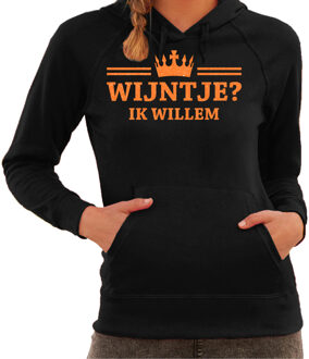 Bellatio Decorations Koningsdag hoodie dames - wijntje - zwart - met glitters - oranje feestkleding 2XL