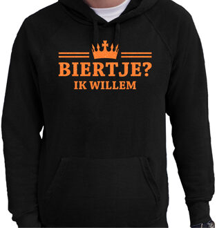 Bellatio Decorations Koningsdag hoodie voor heren - biertje - zwart - met glitters - feestkleding 2XL