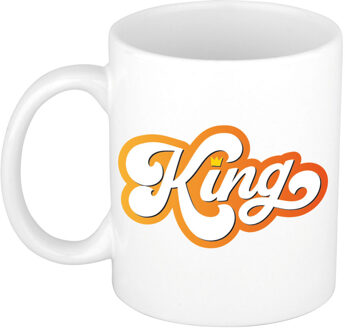 Bellatio Decorations Koningsdag King met kroontje mok/ beker wit 300 ml