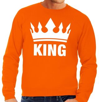 Bellatio Decorations Koningsdag King print sweater - trui - oranje - voor heren - supporters kleding