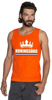 Bellatio Decorations Koningsdag kroon mouwloos shirt oranje heren 2XL - Feestshirts