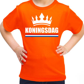 Bellatio Decorations Koningsdag met een kroon shirt oranje kinderen L (146-152) - Feestshirts